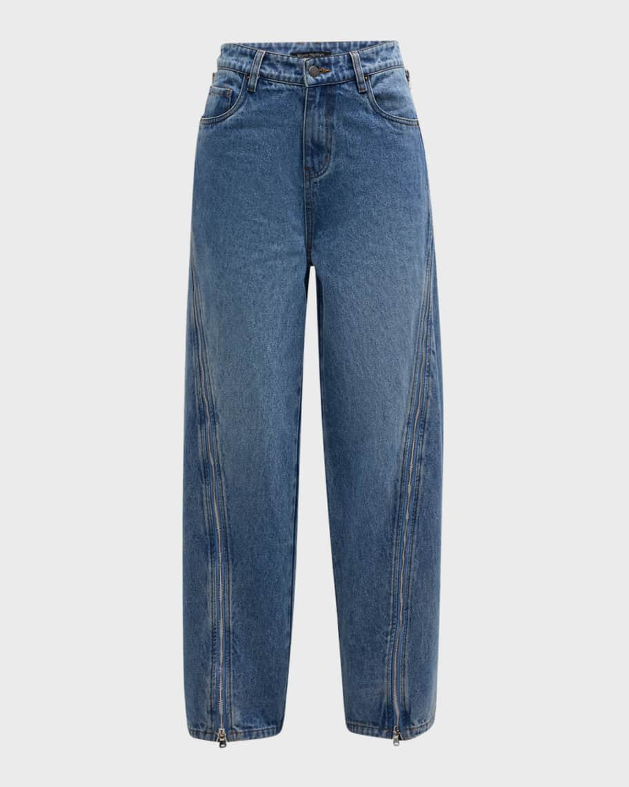 Wide-Leg Zipper Jeans | Neiman Marcus