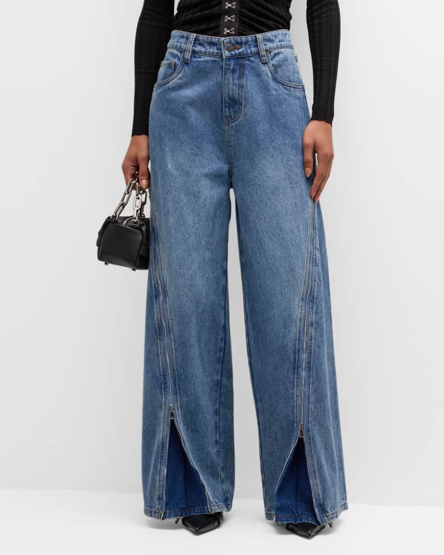 Wynn Hamlyn Wide-Leg Zipper Jeans | Neiman Marcus