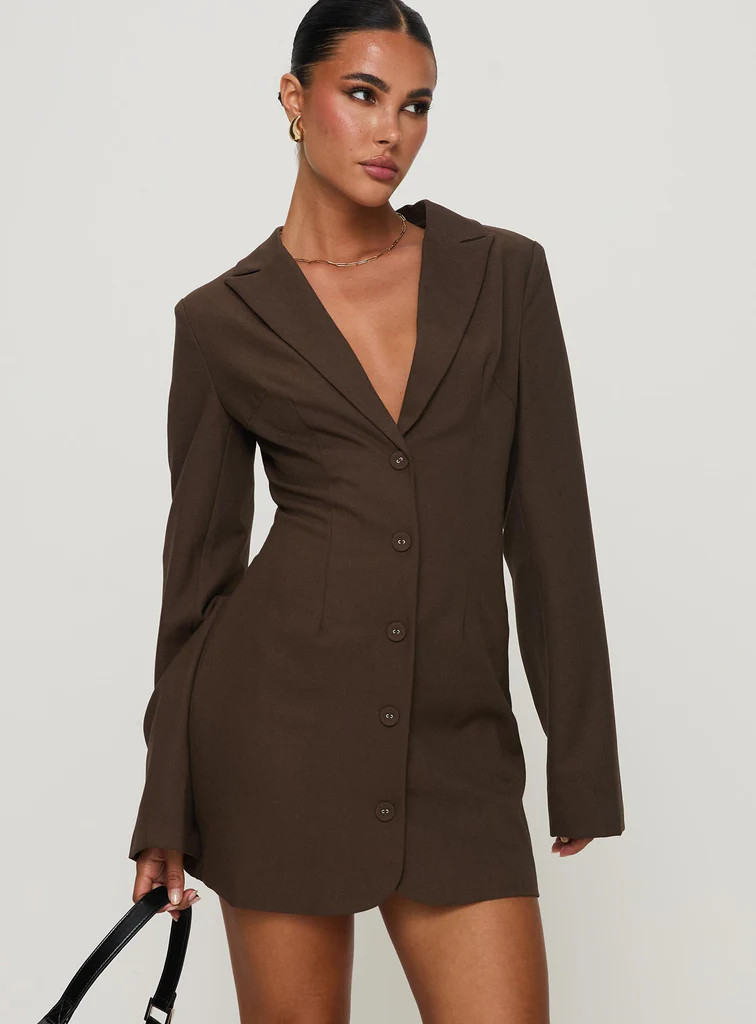 Dianah Blazer Mini Dress Brown | Princess Polly US