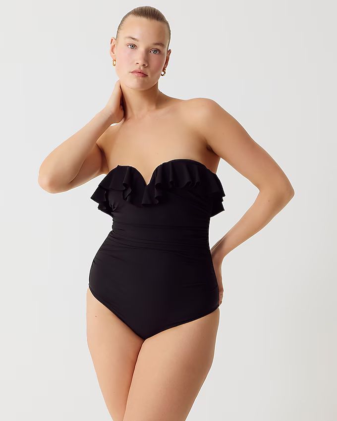 Long-torso ruched sweetheart one-piece swimsuit with ruffles | J.Crew US