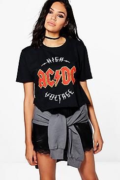 Erica ACDC Cropped Oversized Band T-Shirt | Boohoo.com (US & CA)