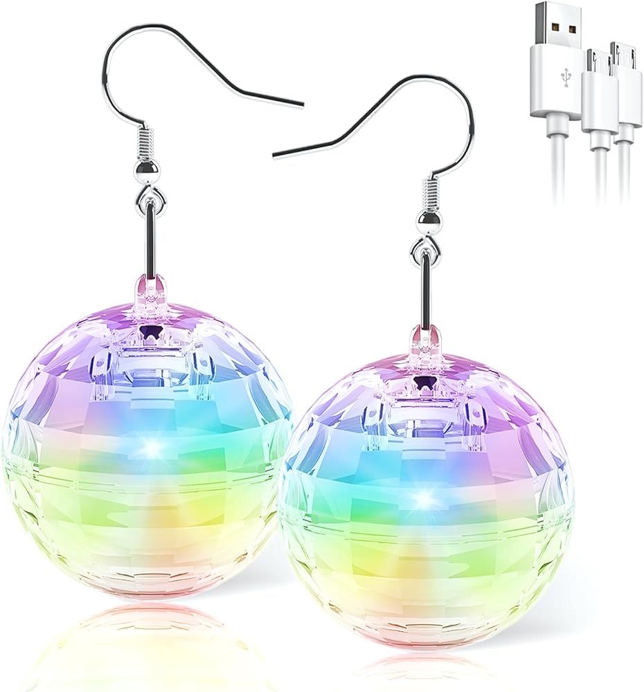 Disco Ball Earrings 16 Light Modes Rechargeable Light up Earrings LED Earrings Ball for Women Dis... | Amazon (US)