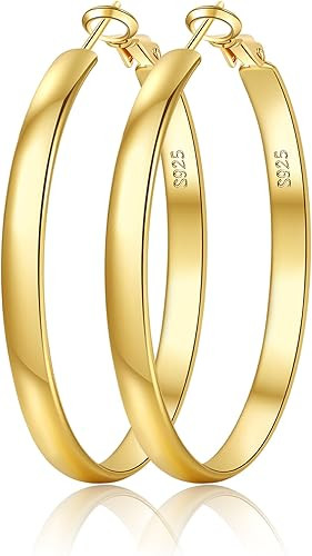 Amazon.com: EXGOX 5mm Wide Gold Hoop Earrings for Women, Sterling Silver Large Hypoallergenic Lig... | Amazon (US)