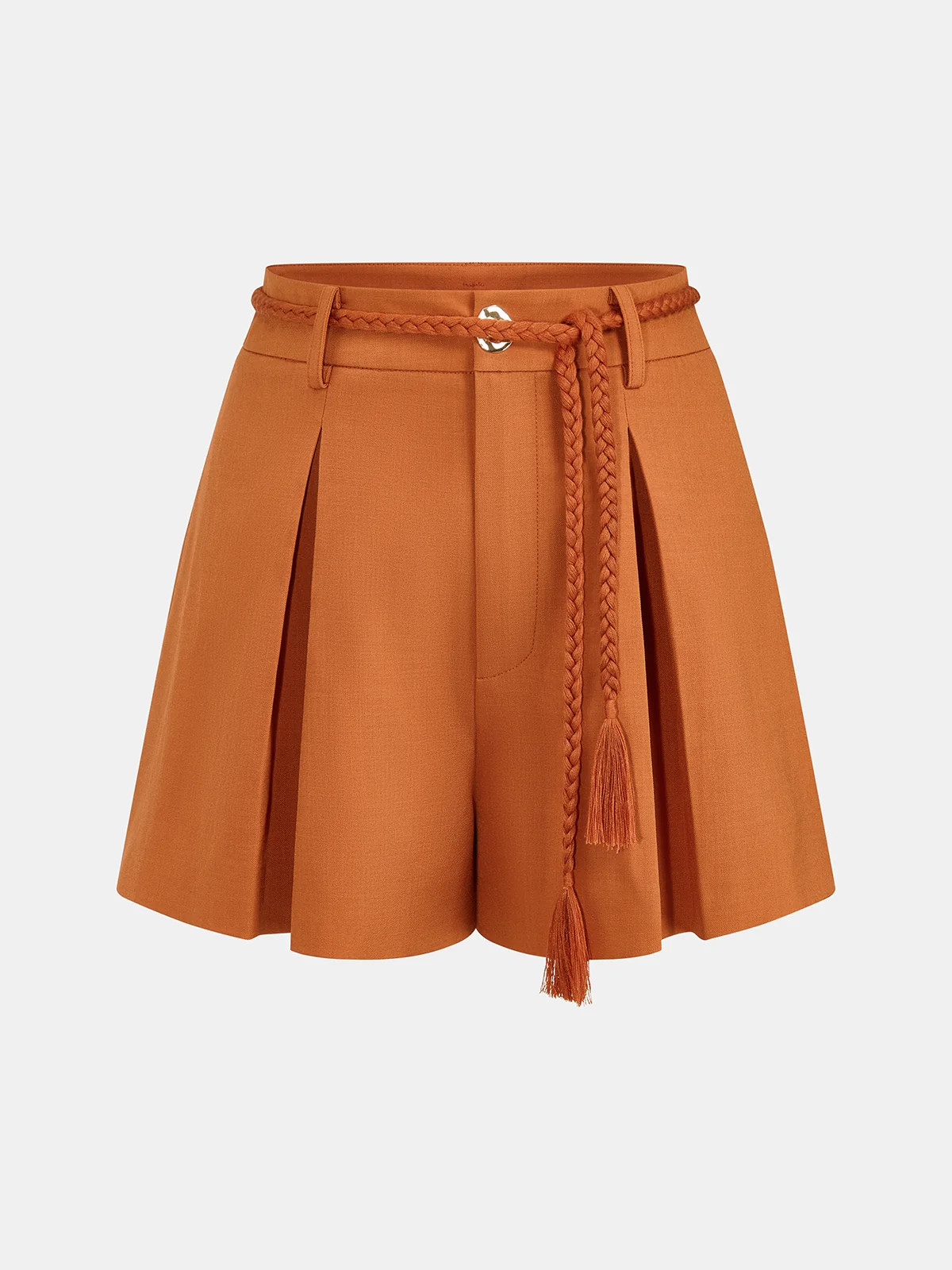 High-Waist Pleated Belted Shorts | Commense