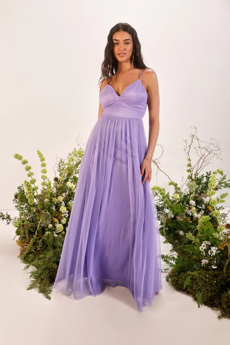 Angelic Entrance Lavender Pleated Tulle Maxi Dress | Lulus