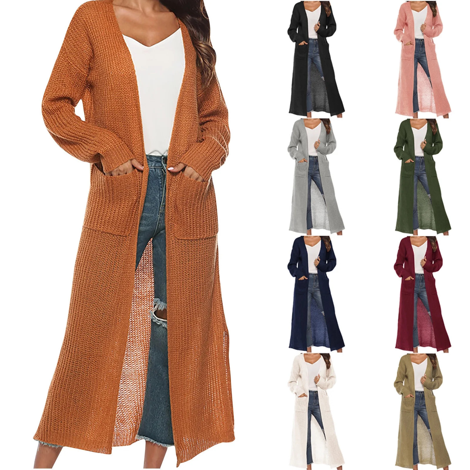 Meichang Long Maxi Knit Cardigan for Women Long Sleeve Duster Cardigan Sweaters with Slit Hem Ope... | Walmart (US)