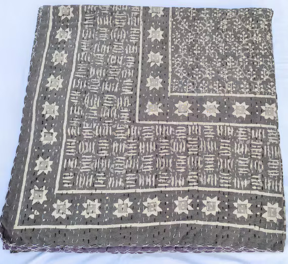 Brown Kantha Quilt Handblock Print Quilt Indian Cotton Kantha - Etsy | Etsy (US)