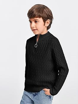Haloumoning Boys Quarter Zip Cable Knit Sweater Kids Fall Mock Neck Pullover Clothes 5-14 Years | Amazon (US)