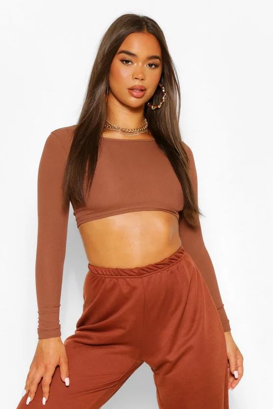 Long sleeve crew neck crop top | Boohoo.com (US & CA)