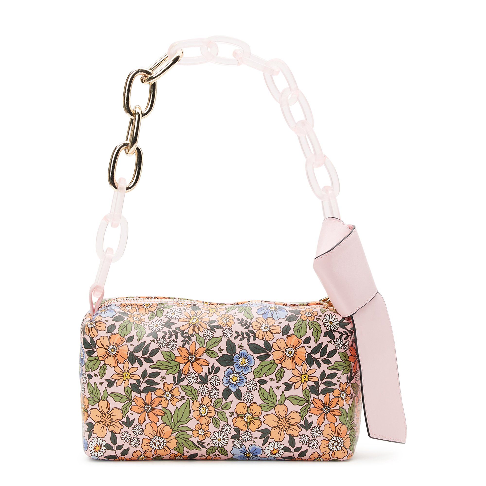 No Boundaries Women's Shoulder Handbag with Chain Strap, Pink Floral | Walmart (US)