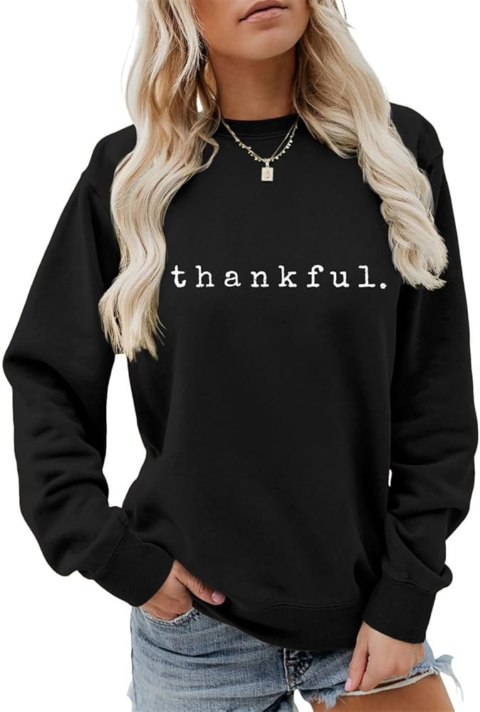 Thankful Sweatshirt, Funny Thanksgiving Shirt Grateful Blessed Sweater Women Crewneck Thankful Vi... | Amazon (US)