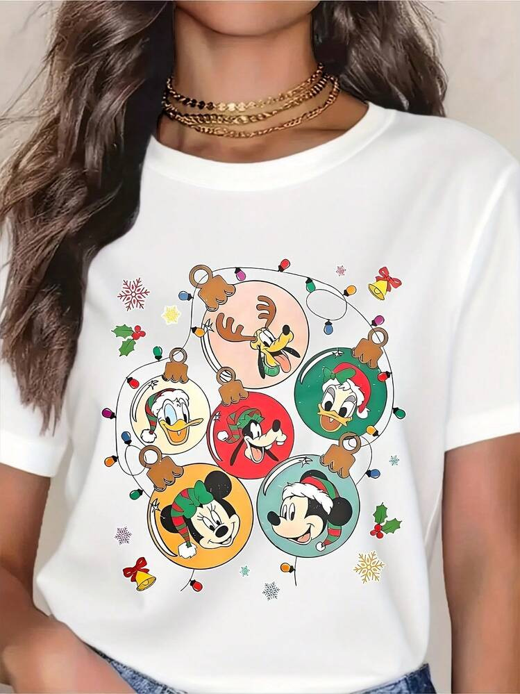 Disney Disney Women's T-Shirt Featuring Mickey Mouse, Minnie Mouse, Donald Duck, Goofy, And Pluto... | SHEIN