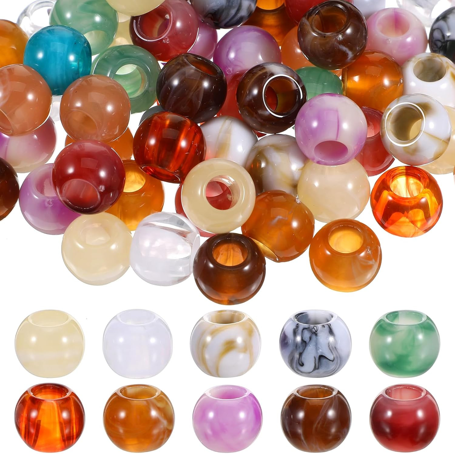 100Pcs Round Acrylic Large Hole Bead for Crafts (Holes: 6mm) | Amazon (US)