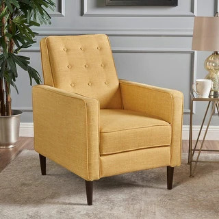 Mervynn Mid-Century Modern Button Tufted Fabric Recliner by Christopher Knight Home - Muted Blue | Bed Bath & Beyond
