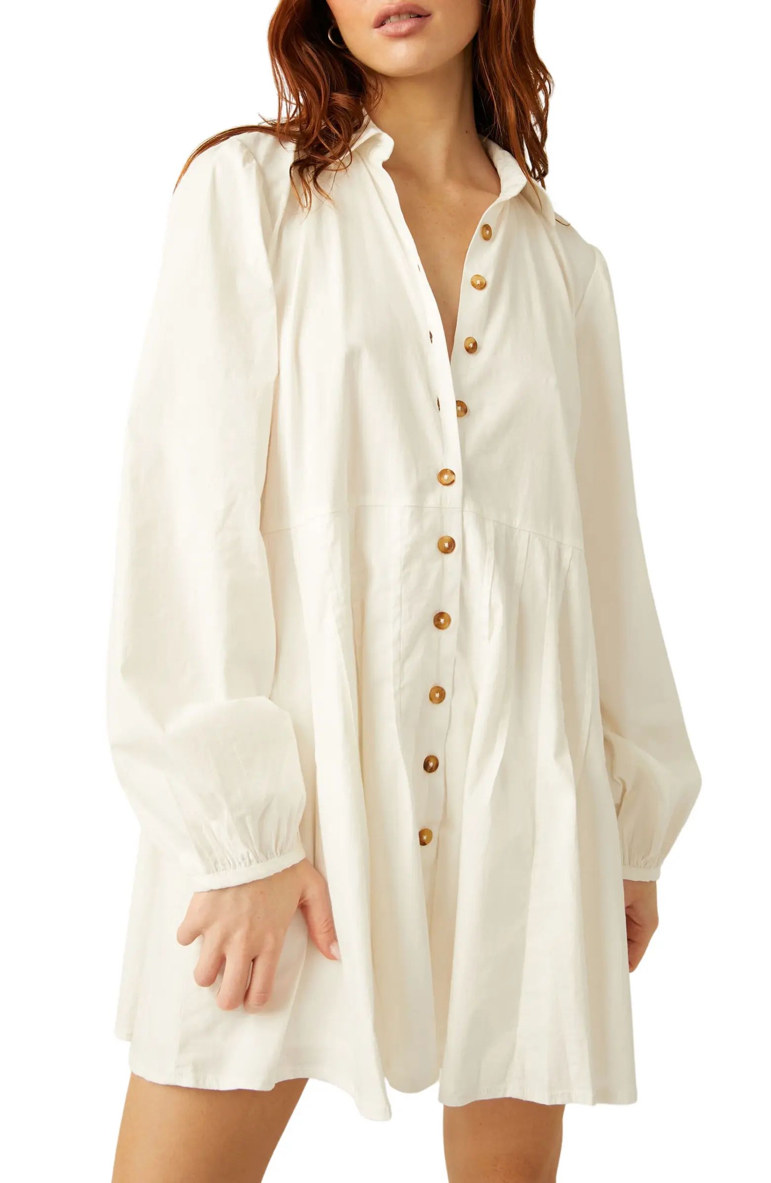 Marvelous Mia Long Sleeve Stretch Cotton Mini Shirtdress | Nordstrom