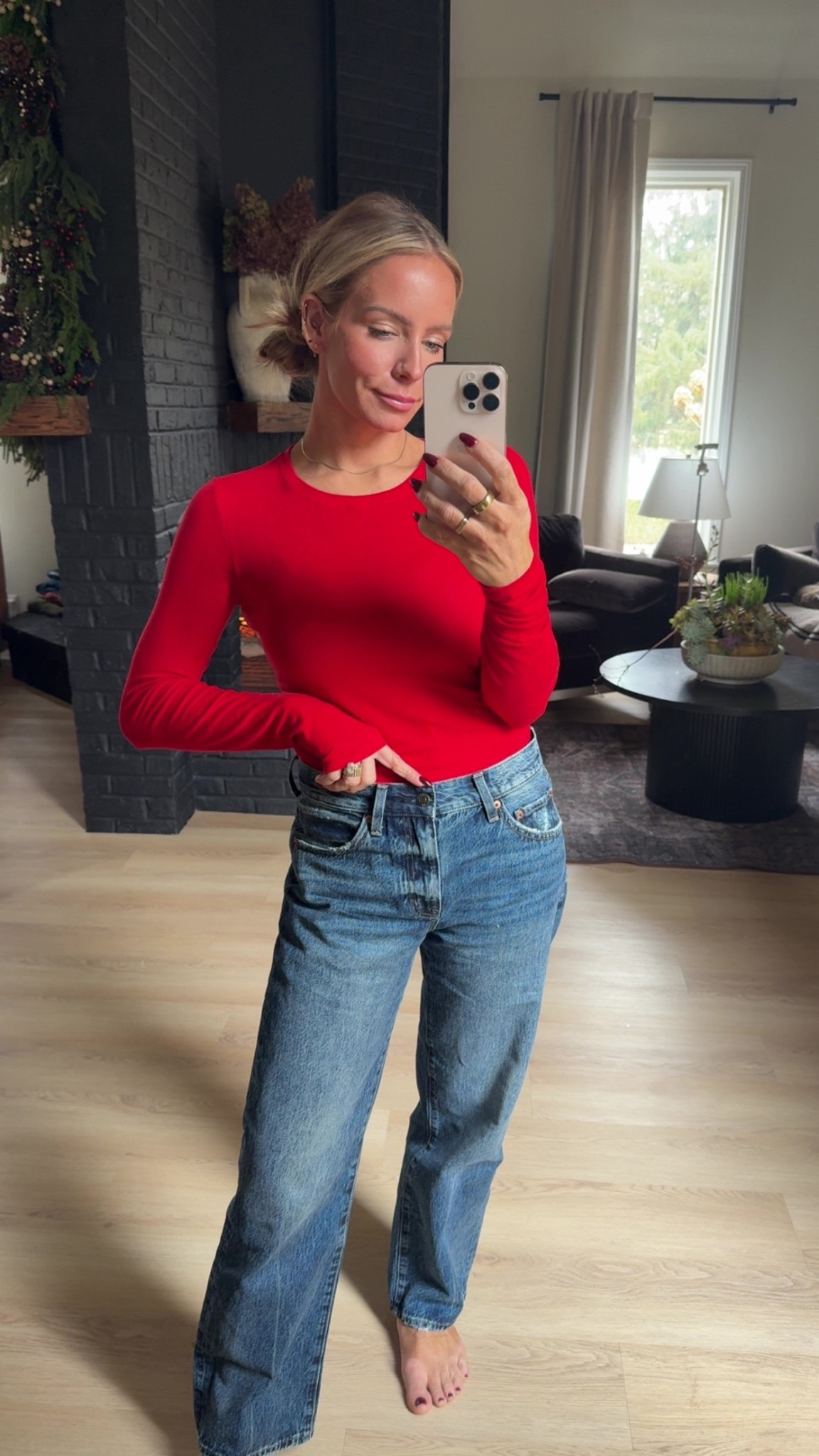 Top: small
Denim:26
(I would prefer a 25 in the jeans)

Use code LOLAMARIE for my necklace. 

#LTKootd