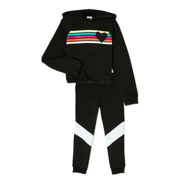 Athletic Works Girls Graphic Fleece Pullover Hoodie and Sweatpants, 2-Piece Set, Sizes 4-18 & Plu... | Walmart (US)