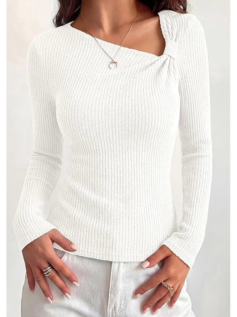 PRETTYGARDEN Womens Early Fall Fashion Long Sleeve T Shirts Asymmetrical Ribbed Fitted Trendy Goi... | Walmart (US)
