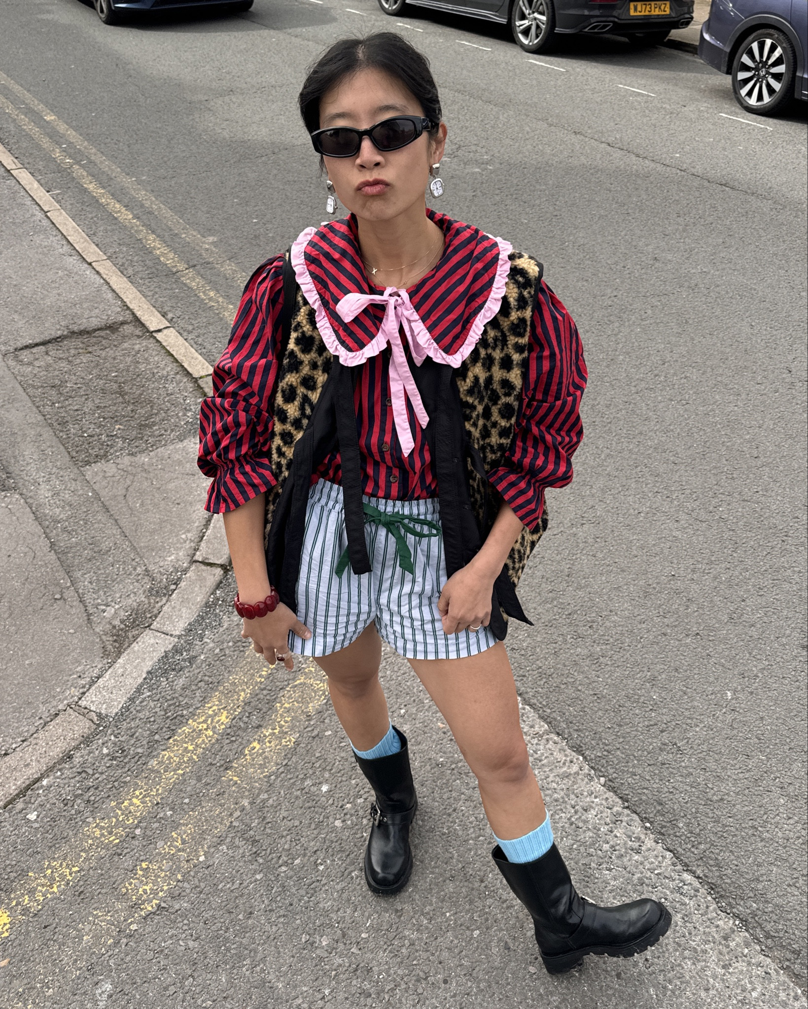 Striped, Damson Madder, PJ set, PJ shorts, bow, buckle boots, chunky boots, leopard, cheetah, vest, sunglasses, autumn, ootd, style, styling, autumn fashion, statement collar, red, colourful outfit

#LTKautumn #LTKstyletip #LTKeurope