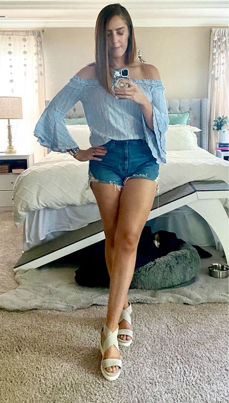 The perfect summer shorts! Loving these mom shorts from American eagle! Paired with an off the shoulders top and some sandals for a chic Summer outfit!

Summer outfit | Jean shorts | American Eagle | wedge sandals | platform sandals | amazon fashion | mom shorts | tall girl friendly 

#LTKStyleTip #LTKFindsUnder100 #LTKSaleAlert