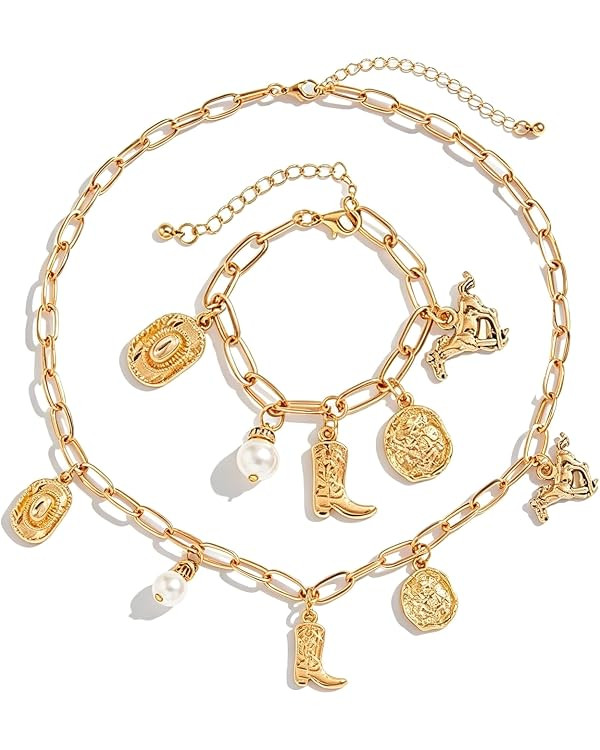 Western Charm Bracelet for Women Gold Cowboy Boot Bracelet Cowgirl Hat Western Bracelets Adjustab... | Amazon (US)