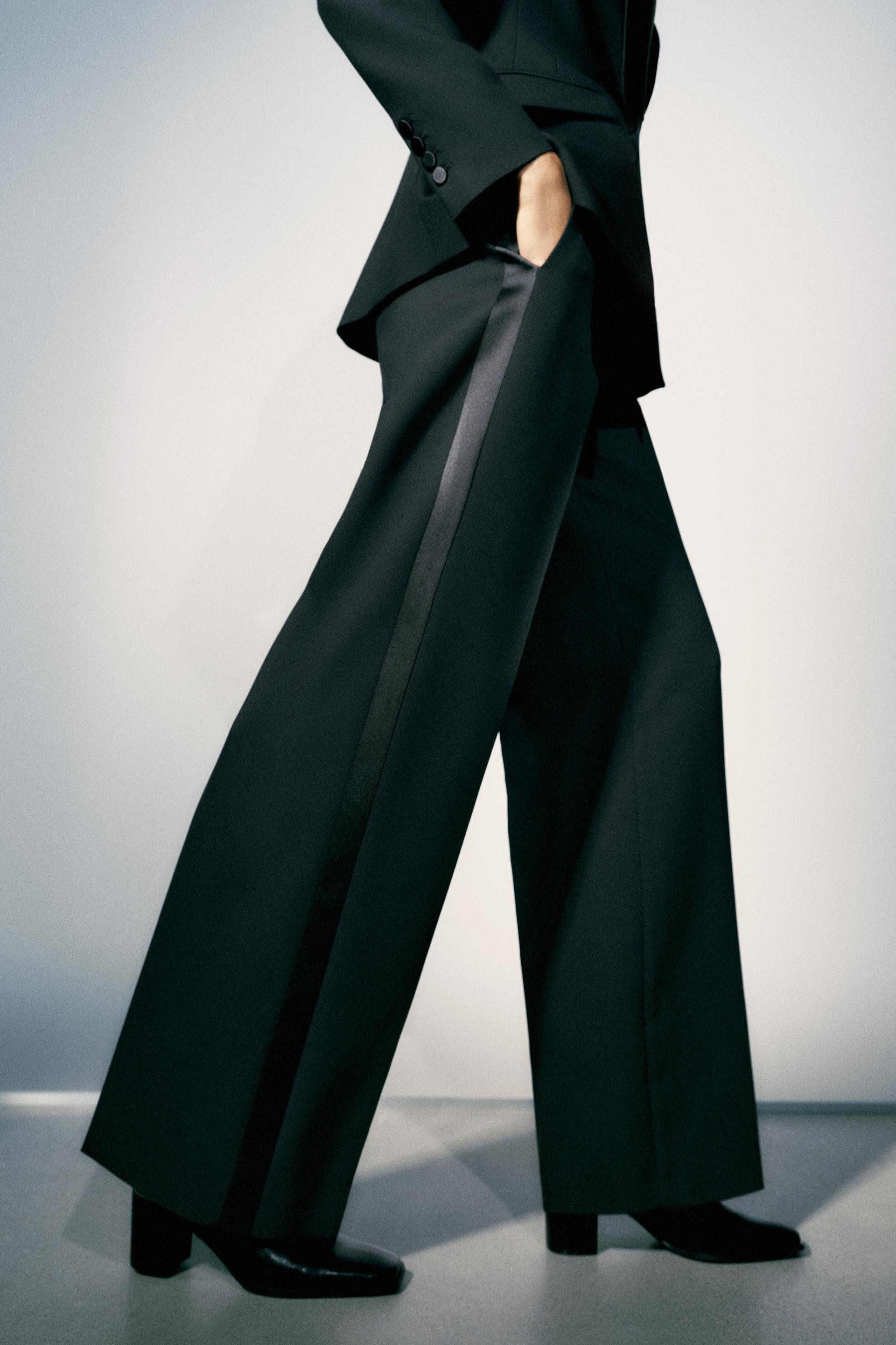 Zara - Satin Side Stripe Pants - Black - S - Woman | Zara US