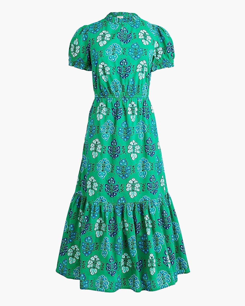 Printed ruffleneck puff-sleeve midi dress | J.Crew Factory