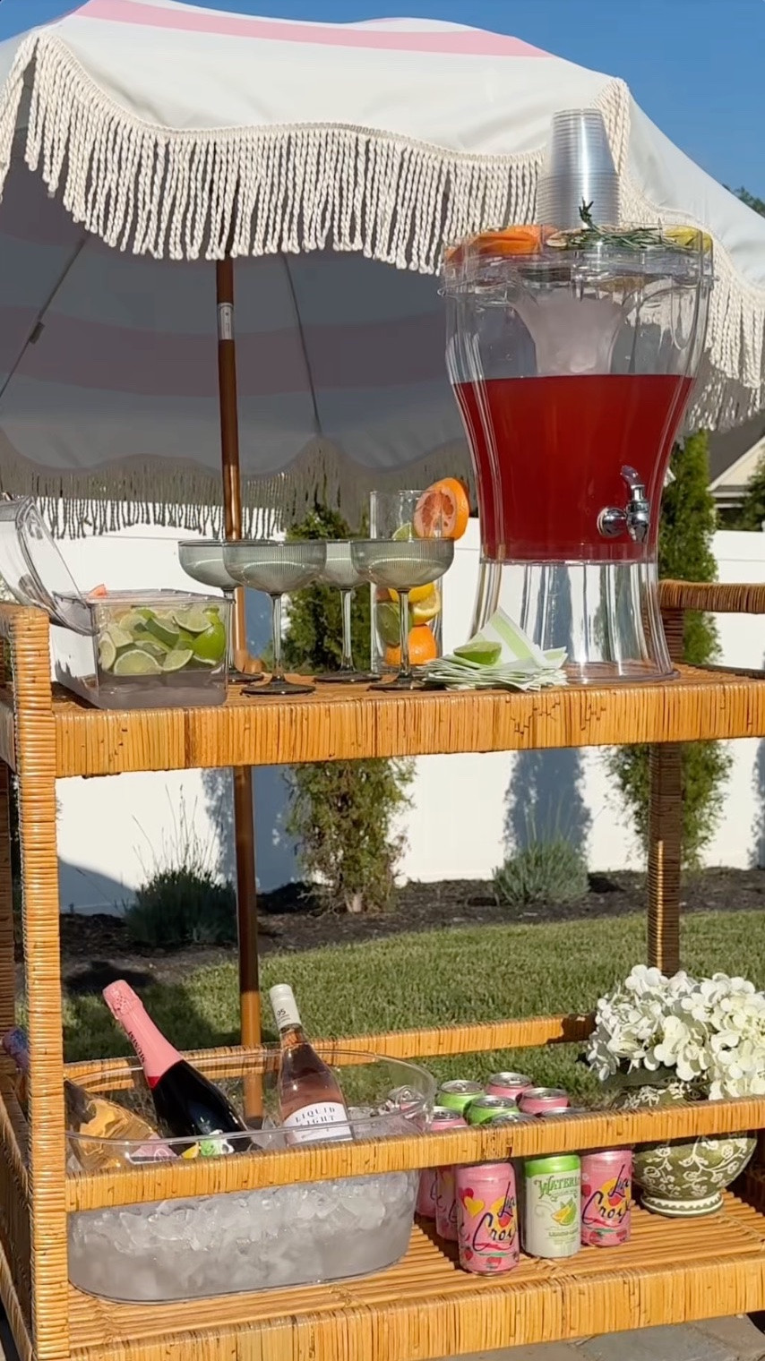 Easy summer bar cart set up with @Walmart! 🍉⛱️ 

Highlights: 

1. Mark my word every single person will ask you where this drink dispenser is from. Less than $30 and 3.5 gallon. Use it for chilled water and you’ll never have to refill it. 

2. This bar cart (I’ve never purchased something so fast in my life) and it came fully assembled. I repeat, fully assembled!! 

3. This simple garnish tray could literally be used for a thousand things: coffee bars, fun taco stations, ice cream sundae toppings — endless 

WalmartPartner, WalmartFinds, home decor, home decorating, bar cart, walmart, hosting, entertaining, summer hosting, summer ideas

#LTKHome #LTKfoodie #LTKdayinmylife