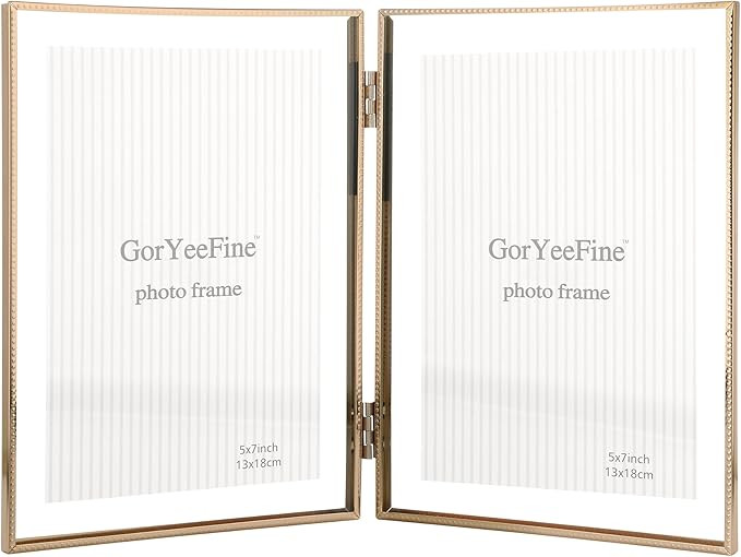Gold 5x7'' Double Floating Frame, For Photo Sizes (3.5 x5'', 4x 6'' up to 5x7'' ), Metal Lace Edg... | Amazon (US)