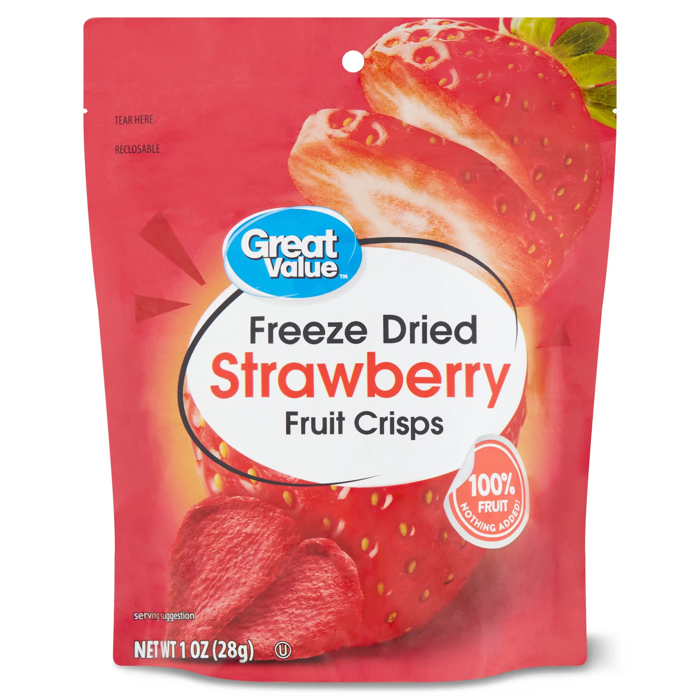 Great Value Freeze Dried Strawberry Fruit Crisps, 1 oz - Walmart.com | Walmart (US)