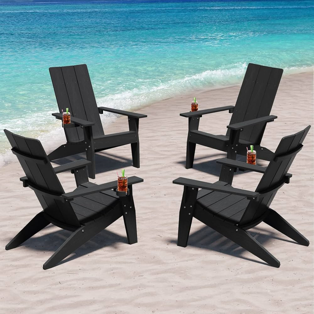MXIMU Modern Adirondack Chairs Set of 4 Weather Resistant with Cup Holder Oversize Plastic Fire P... | Amazon (US)