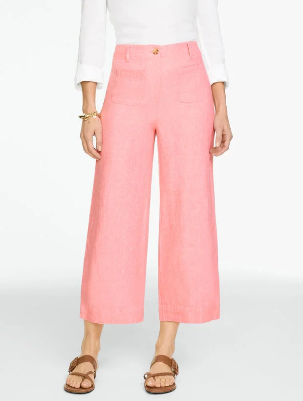 Washed Linen Wide Crop Patch Pocket Pants - Cross-Dyed | Talbots