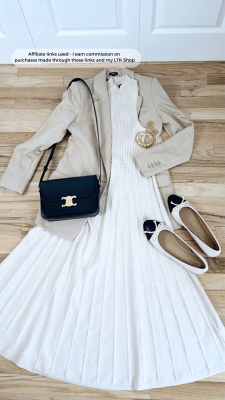 Neutral spring outfit idea with cap toe ballet flats 