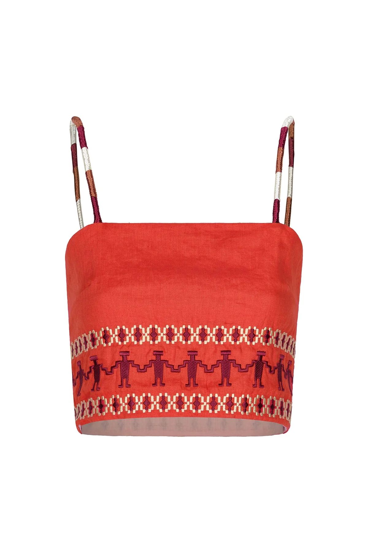 Guainia Linen Top in Red Embroidered | Over The Moon