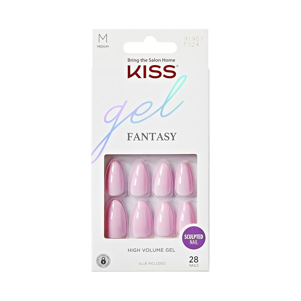 KISS Gel Fantasy, Press On Nails, Nail glue included, 'No Regrets', Light Pink, Medium Size, Almo... | Amazon (US)