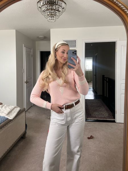 Feeling all sorts of preppy in pink for a day in the city 🌸 Me 🤝🏻 Long Sleeve Knits in spring and white jeans 

#LTKSeasonal #LTKworkwear #LTKstyletip