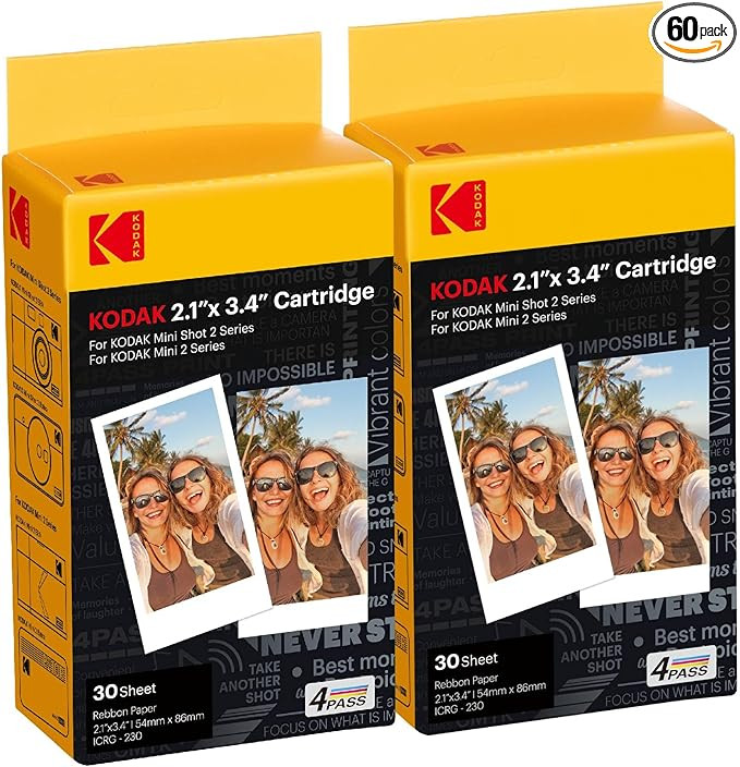 KODAK 4PASS Film Cartridge 2.1" x 3.4" (60 Sheets) for Kodak Mini 2 Retro and Mini Shot 2 Retro | Amazon (US)