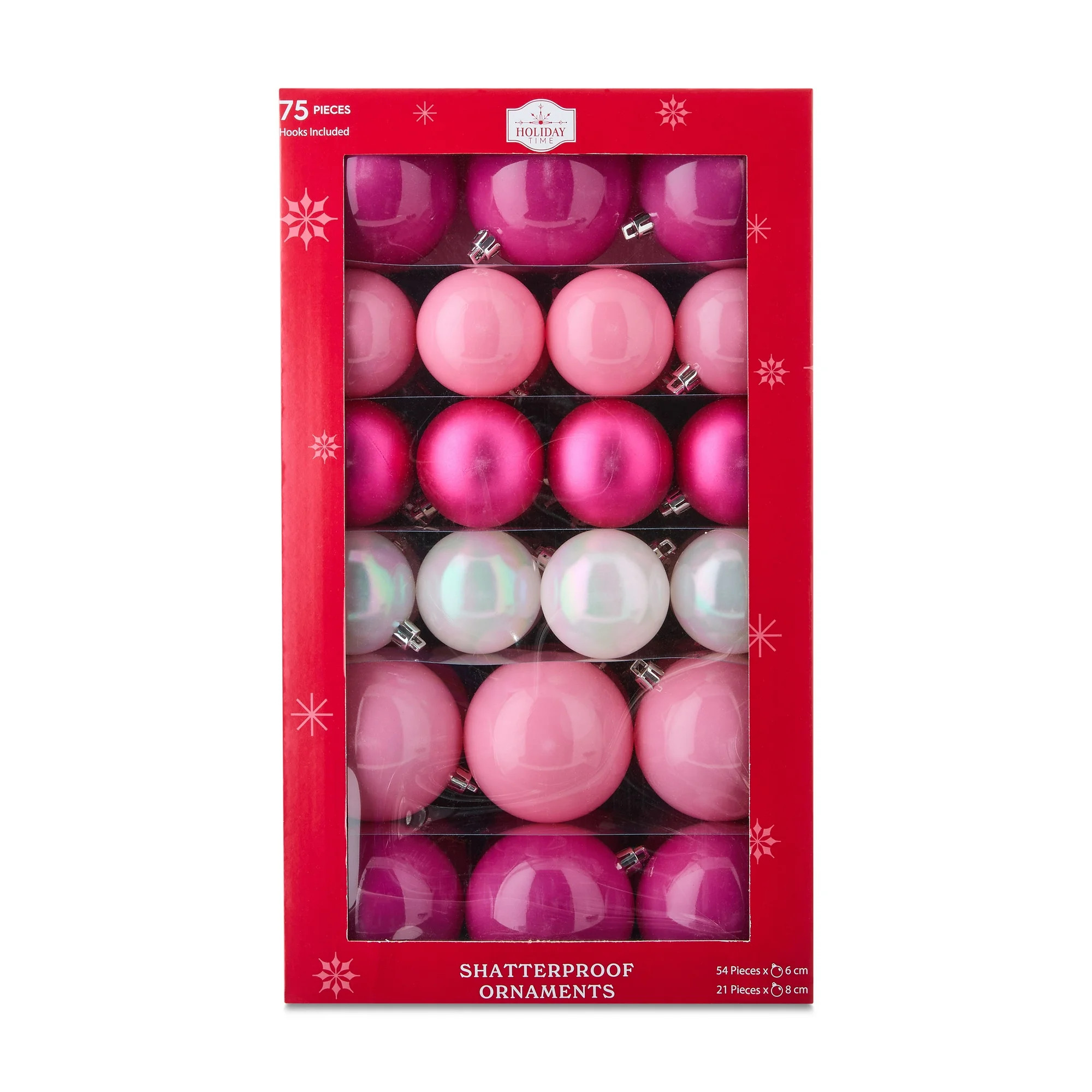 Pink Shatterproof Christmas Ball Ornaments, 9.5 in, 75 Count, by Holiday Time | Walmart (US)