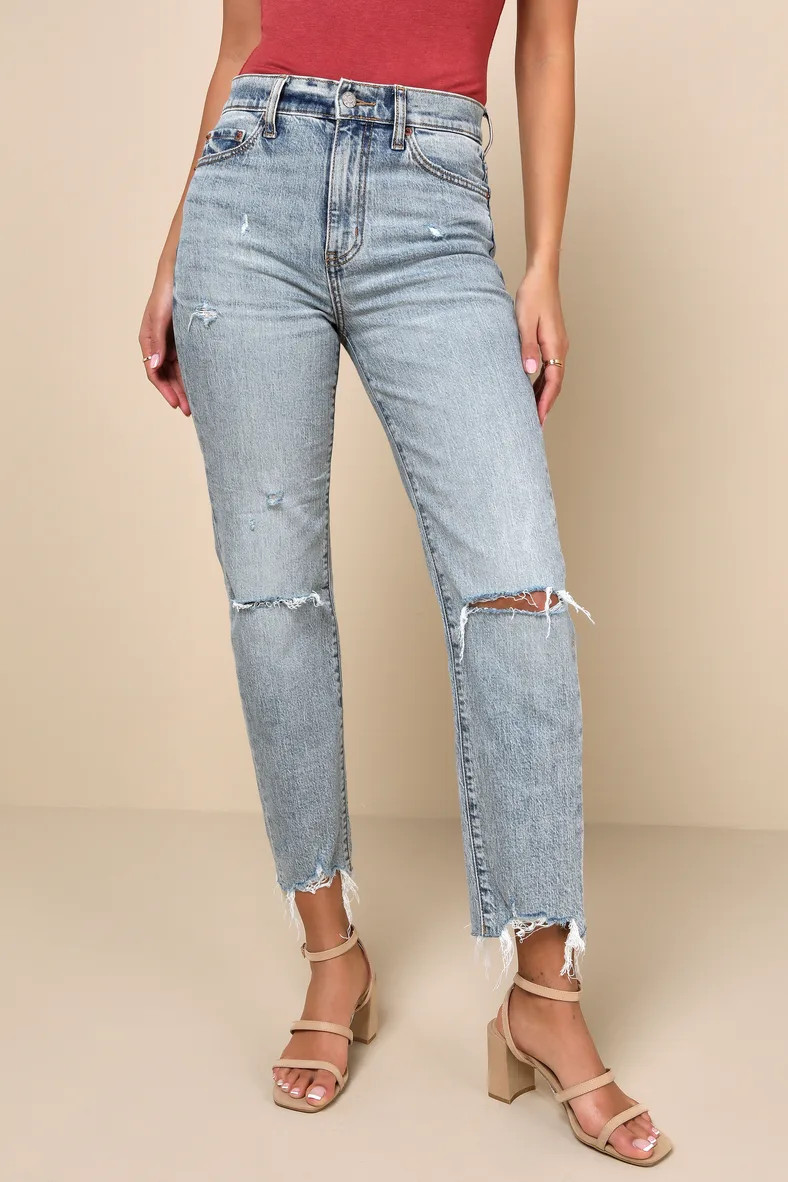 Straight Up Light Wash High Rise Distressed Denim Jeans | Lulus