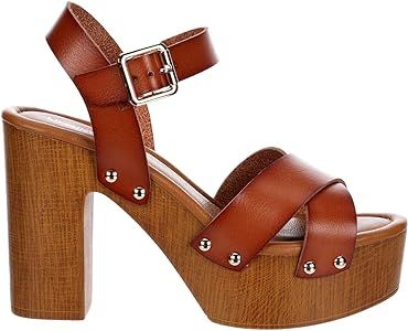 April - Women's Faux Wooden High Heeled Platform Dress Sandals | Amazon (US)