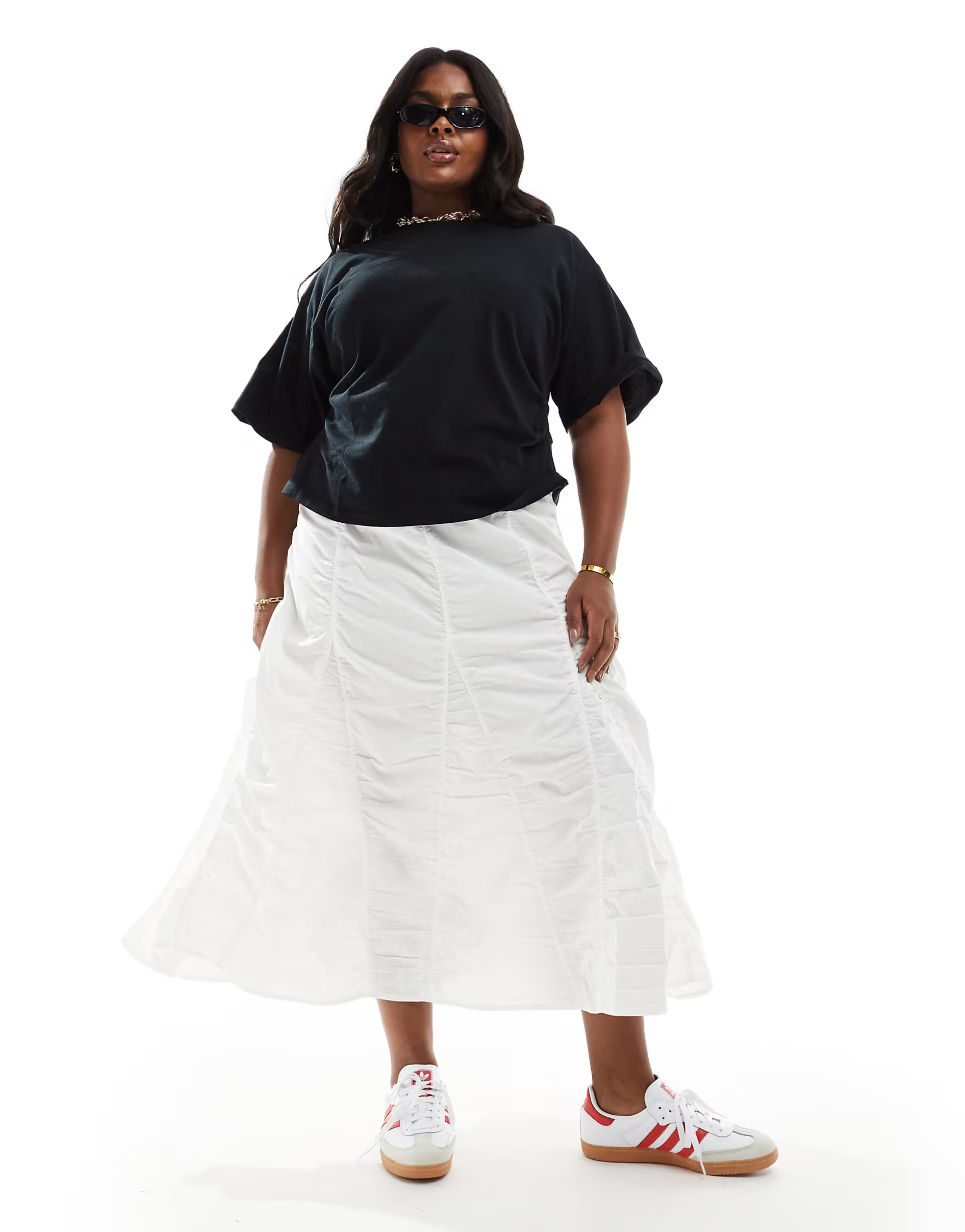 COLLUSION Plus western ruched tiered midi skirt in white | ASOS (Global)
