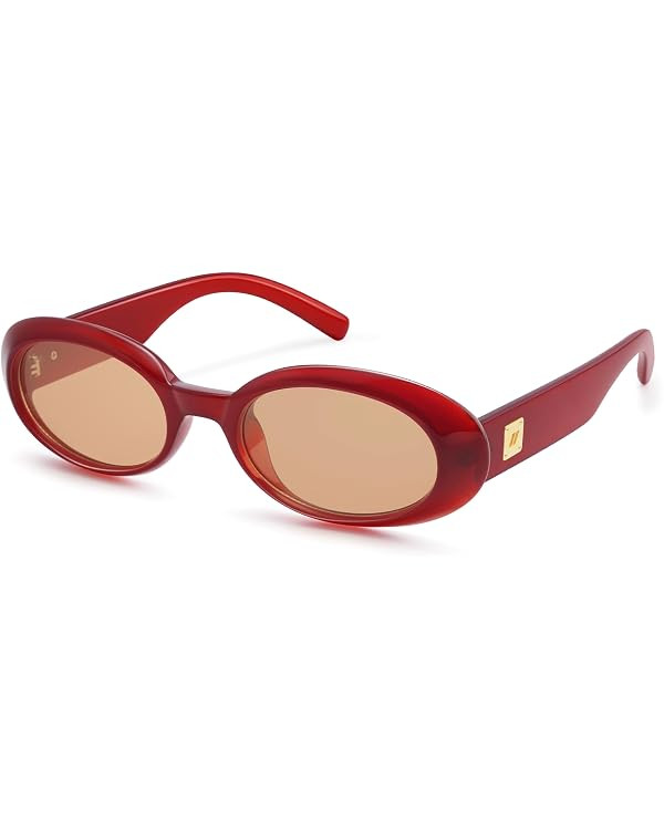 Retro Oval Sunglasses for Women Men Trendy Small 90s Style Vintage Skinny Narrow Frame 2-Pack | Amazon (US)