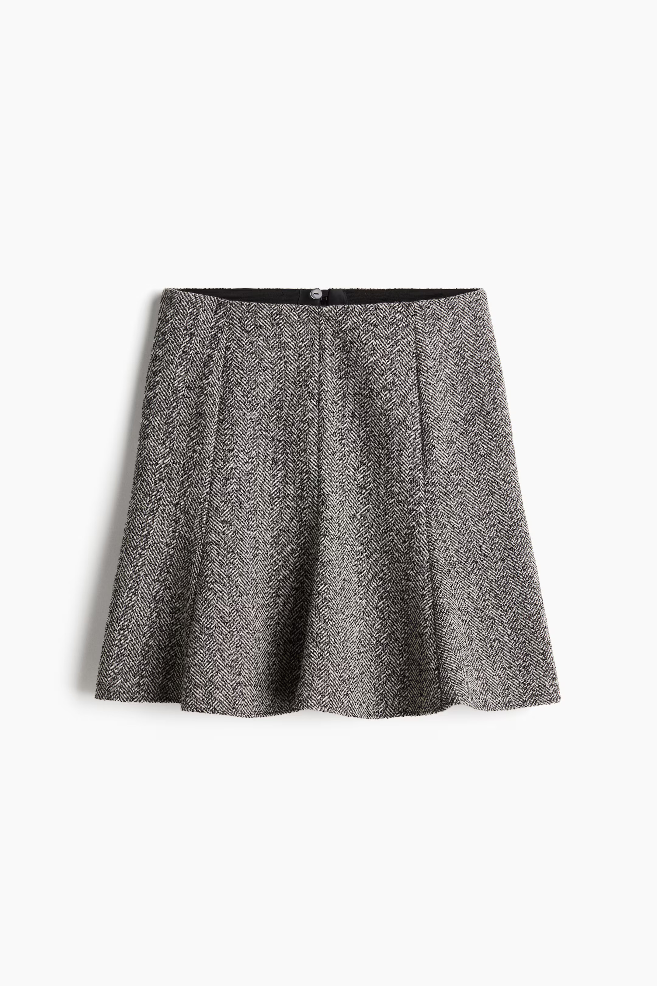 Flared-hem skirt - High waist - Knee length - Grey/Herringbone-patterned - Ladies | H&M GB | H&M (UK, MY, IN, SG, PH, TW, HK)