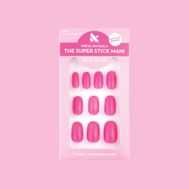 Neon Flamingo | Short | Round - Tab Press-On | Olive & June