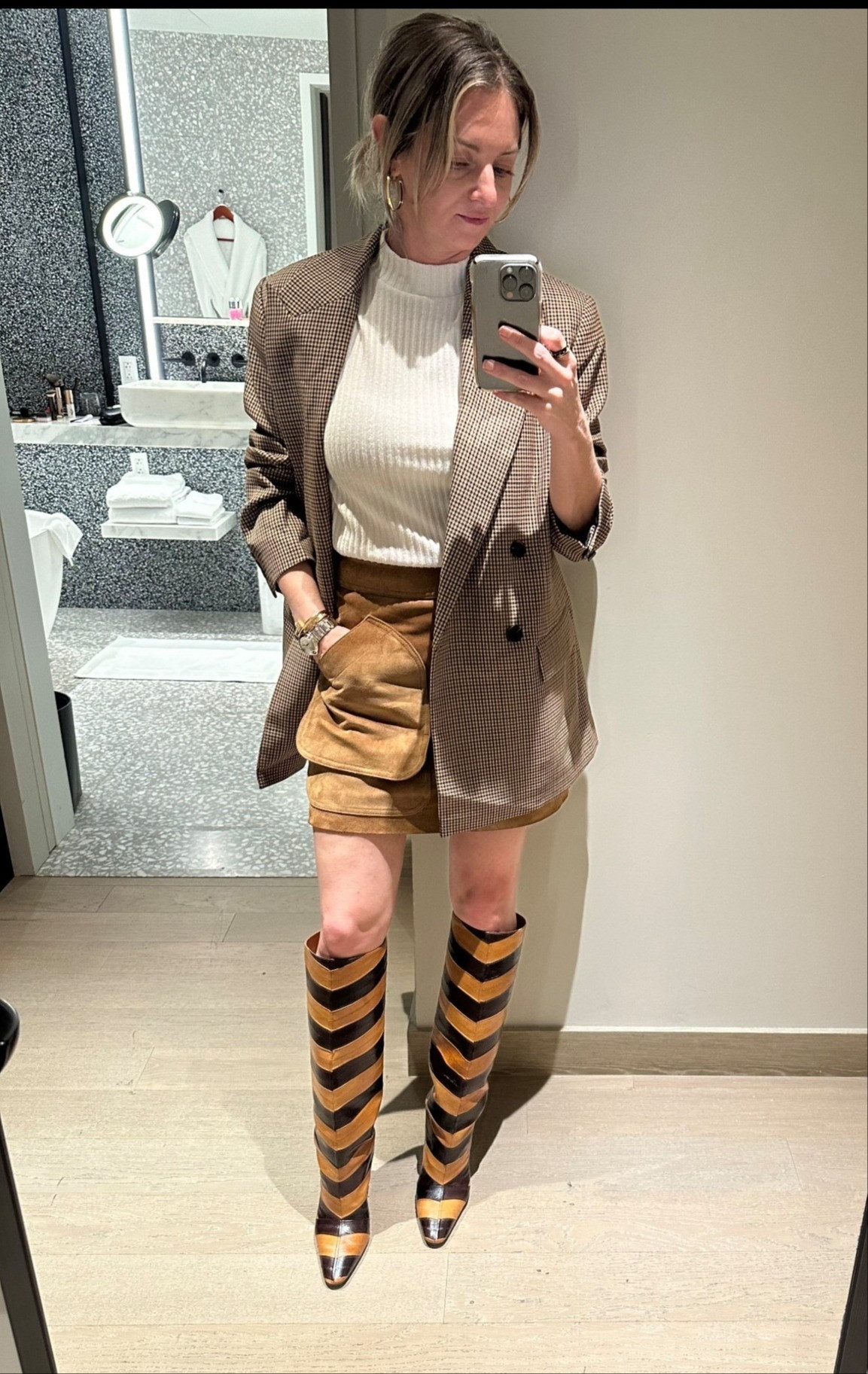 A little NYC style moment. 

Love this suede Veronica Beard skirt paired with this oversized ALC blazer...all pairs perfectly with my new Fendi Boots!  

 #LTKSeasonal #LTKWorkwear #LTKShoeCrush