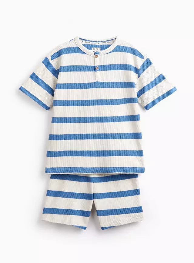 Buy Blue Stripe Print Waffle Texture Shortie Pyjamas 4-5 years | Pyjamas | Tu | Tu Clothing