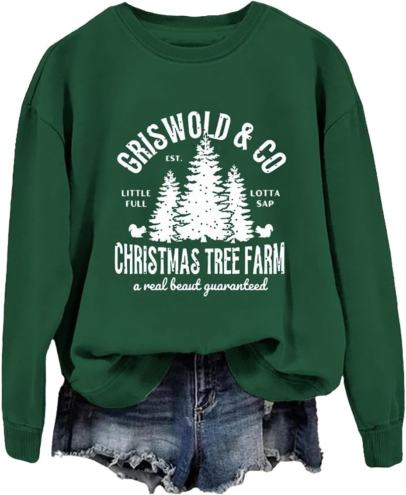 Women Funny Christmas Vacation Sweatshirt Xmas Crewneck Pullover Top Tree Farm Sweatshirts Clark ... | Amazon (US)