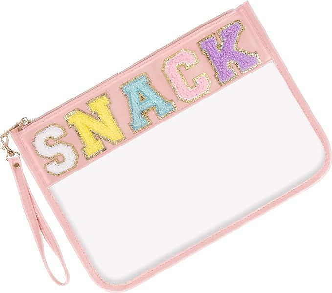 Iqimott Snack Bag Monogram Letter Clear Purse, Chenille Glitter Letter Makeup Cosmetic Bag Patch ... | Amazon (US)
