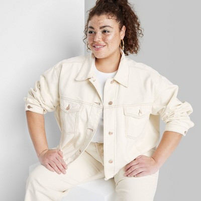 Women's Cropped Denim Trucker Jacket - Wild Fable™ Cream 4X | Target