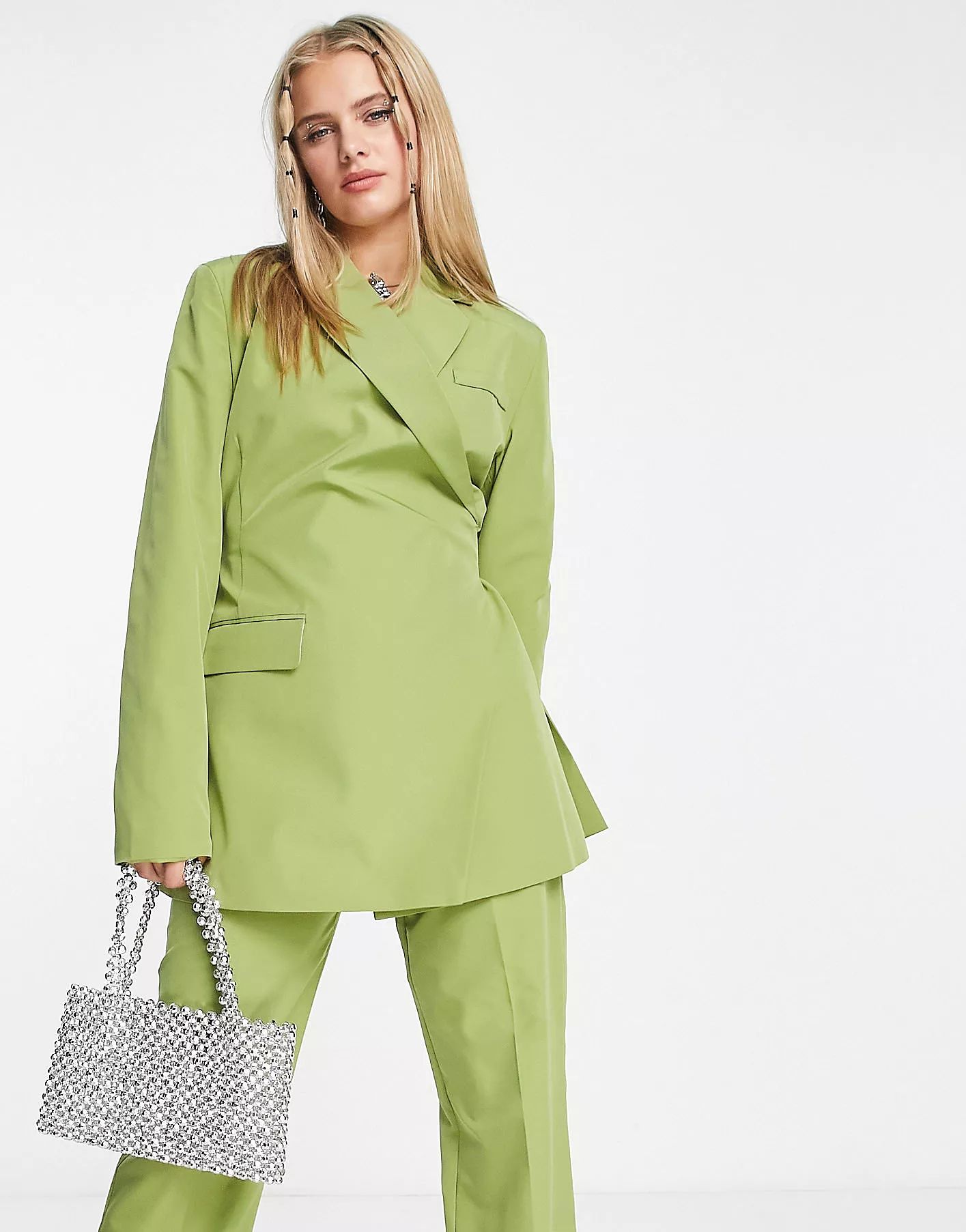 COLLUSION slim blazer with wrap detail and pants set in lime green - BLACK | ASOS (Global)